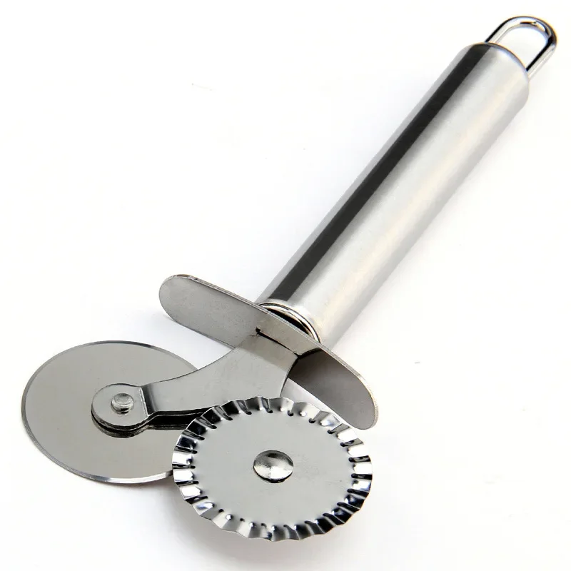 Stainless Steel Dual Wheels Pasta Cutter Maker Dough Slicer Pastry Ravioli Pizza Cutters Noodle Making Tools