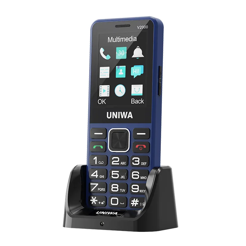 UNIWA V2000 4G Fashion Keypad Phone 2.4 Inch Big Button Loud Volume Dual SlM 1700mAh Russia Keyboard Feature Phones for Elderly