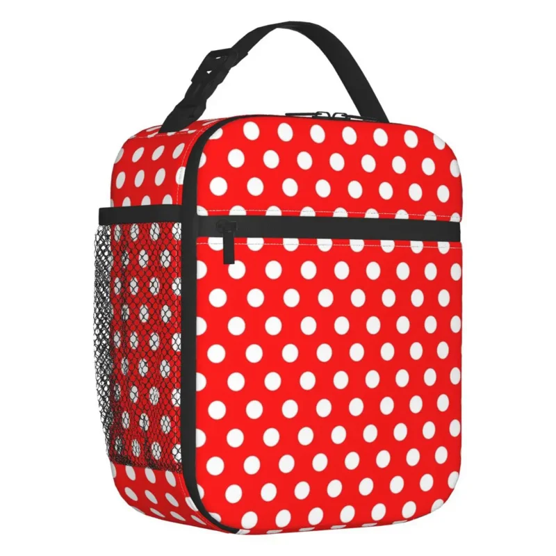 

Classic Red And White Polka Dots Insulated Lunch Bag for Women Portable Thermal Cooler Lunch Box Office Picnic Travel