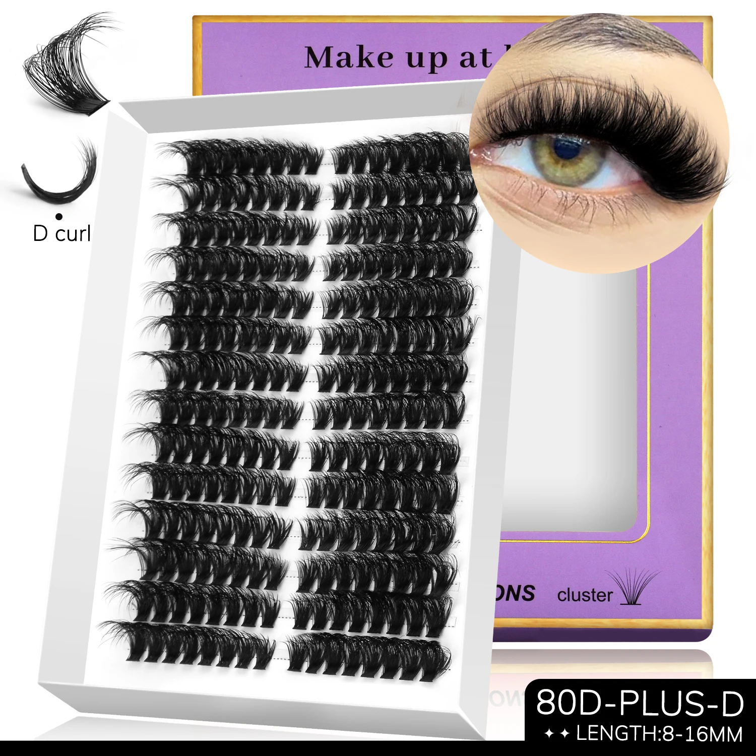 GROINNEYA Wimperncluster, Katzenaugen-Wimpernverlängerung, flauschiges Volumen, DIY-Cluster-Wimpern, dicke Einzelwimpern, Make-up zu Hause – Detail 10