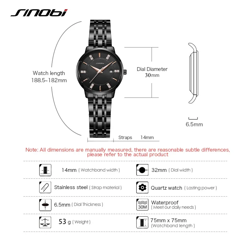 SINOBI Fashion Ladies Watches Top Luxury Women's Quartz Wristwatches Elegant Female Gifts Clock Waterproof Woman Quality Watch images - 6