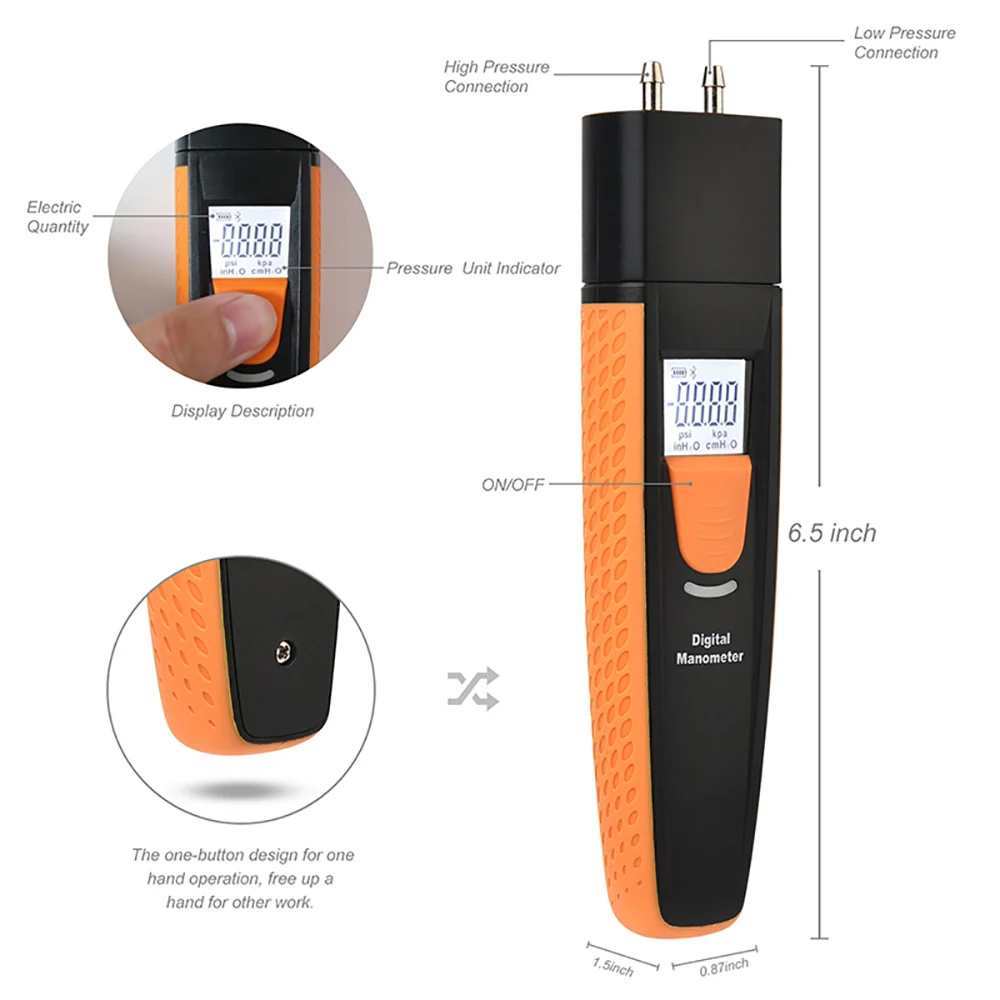 デュアルポート空気圧計,デジタル圧力計,hvac,ガス差圧計,Bluetoothヘッドセットと互換性があります AliExpress