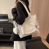 Simplicity Oxford Canvas Composite Shoulder Bag Solid Color Versatile Lazy Style Crossbody Bag Large Capacity Commuter Tote Bag