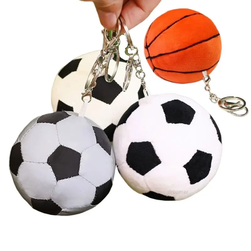 9cm Small Plushie Pendant Kawaii Football Basketball Plush&Cloth Material Stuffed Ball Keyring Keychain Fashion Accessory Bag wg 1pc dragon ball pattern keychain pendant cabochon glass crystal ball time jewel metal keyring keychain for cartoon fans