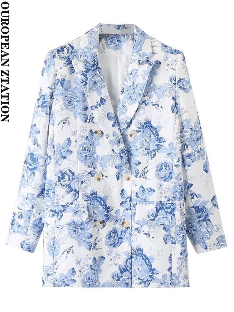 

PAILETE Women 2023 fashion floral print blazer coat vintage long sleeve flap pockets female outerwear chic veste femme