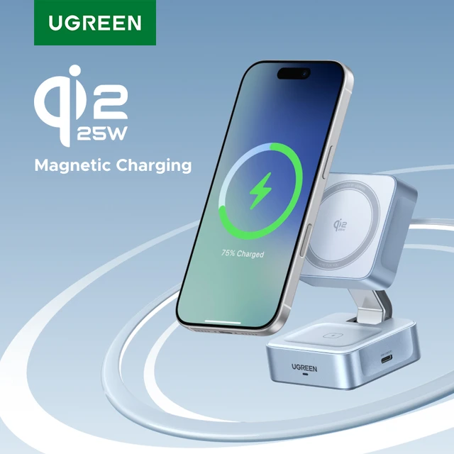 UGREEN Qi2.2 25W 15W 2-in-1 Magnetic Wireless Charger Stand Fast Charging Stand Charger For iPhone 16 17/AirPods Magflow Charger