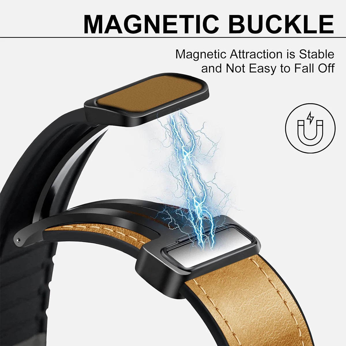 Premium Leather Silicone Magnetic Buckle Strap - Universal 22mm/20mm Wristband Bracelet Accessory