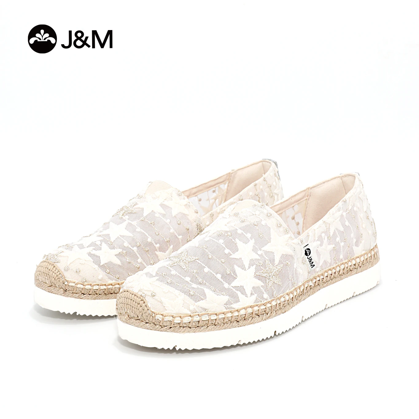 

J&M Women Espadrilles White Fisherman Shoes Round Toe Loafers Mesh Hemp Summer Flat Platform Slip-on Casual Breathable Sneakers