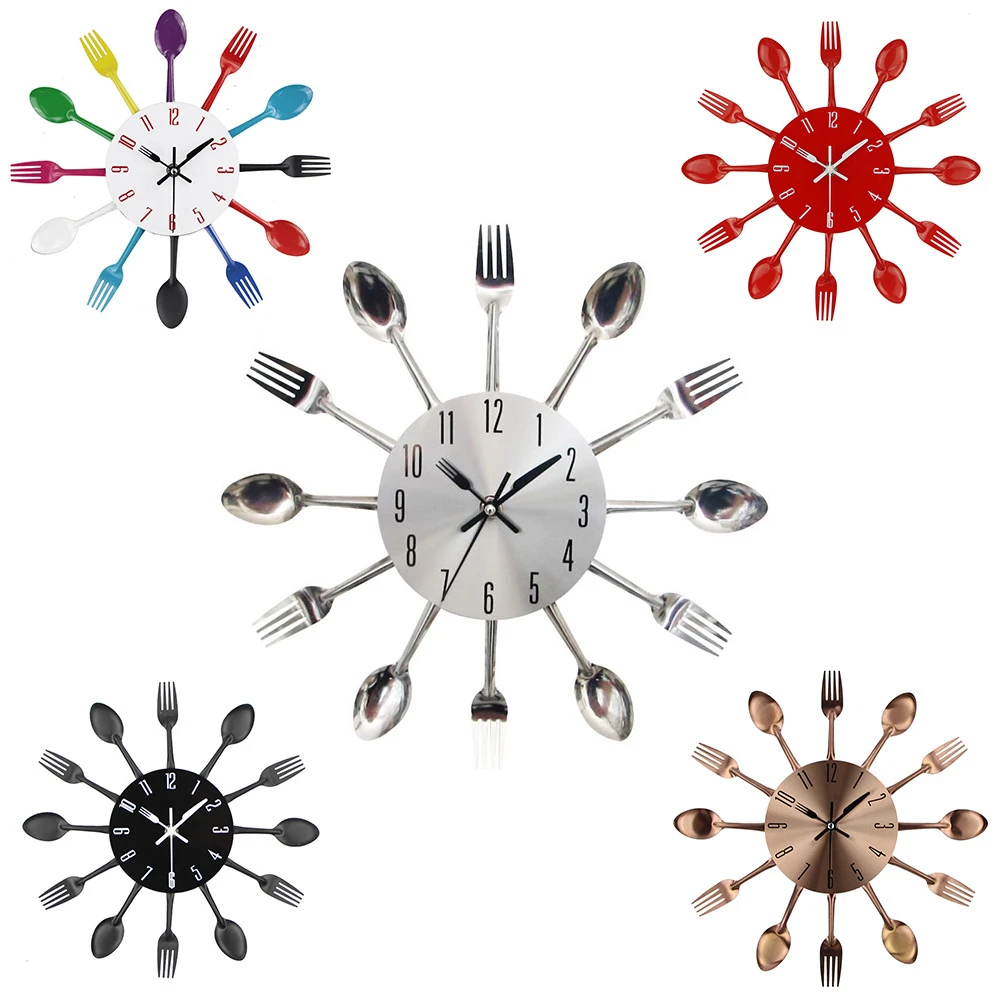 Kitchen Wall Clock Spoon Fork Creative Cutlery Quartz Wall Mounted