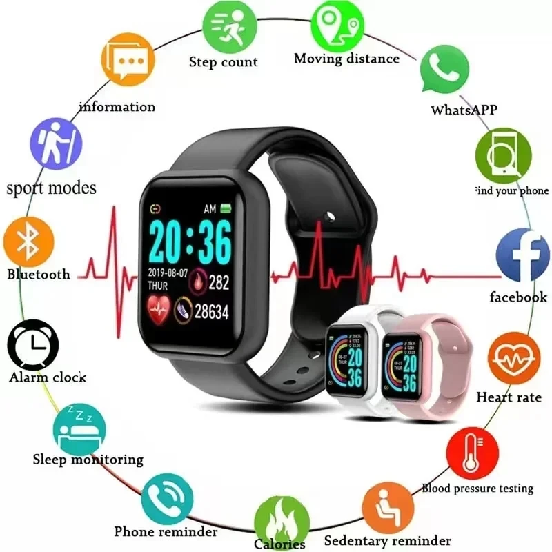 Smart watch multifunction for men women kids message remind music control sport step calories