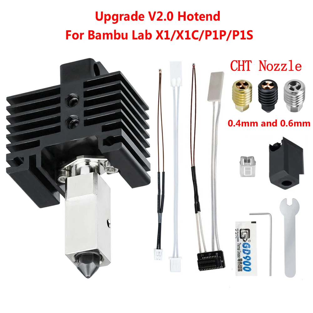 

Upgrade V2.0 Hotend For Bambu Lab X1 X1C P1P P1S Bamboo Bambulabs Combo Bimetal Heated Block CHT Hard Steel Nozzle Thermistor