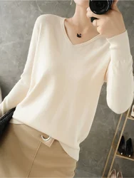 Elegant Pink V-Neck Cashmere Knit Sweater - S (Beige)