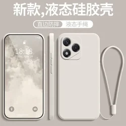Liquid Silicone Lanyard Ring Holder Case with Camera Protection for HONOR 400 Lite (Beige)