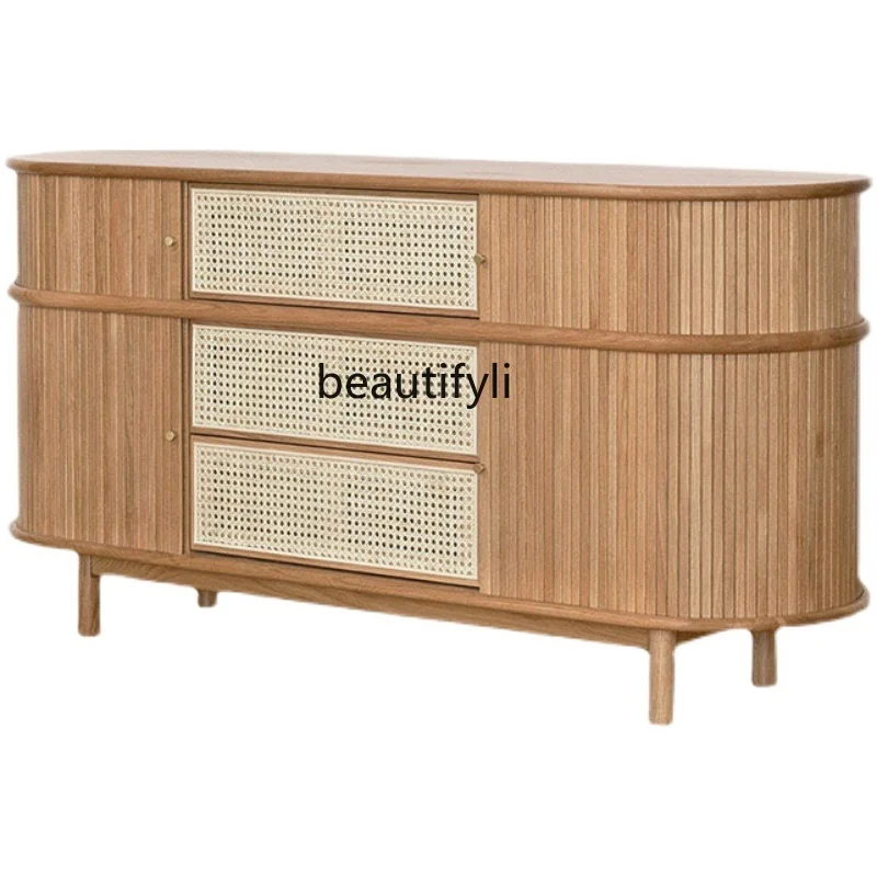 

Solid Wood Rattan Storage Cabinet Living Room Sideboard Cabinet Retro Domestic Roller Shutter Entrance Cabinet Side Cabinet