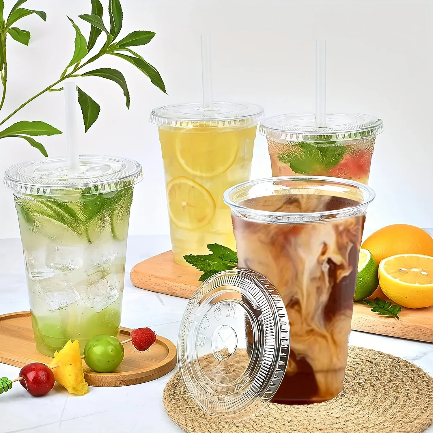 Plastic Cups 12/16/20OZ With Lids Clear Disposable For Parties Iced Coffee Smoothie Milkshake Cold Drinks 50Sets