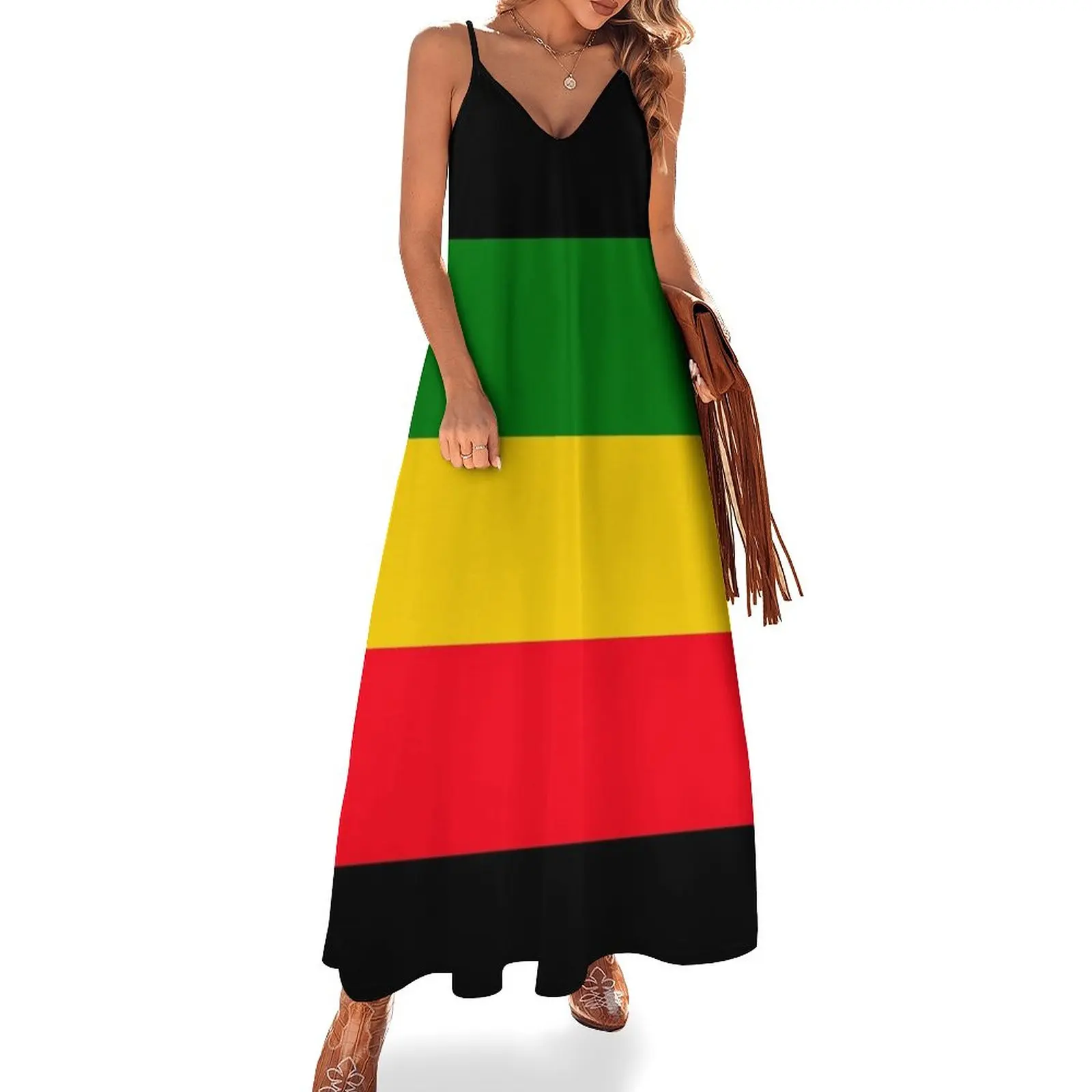 

New Green, Yellow and Red Rasta Flag Sleeveless Dress women formal occasion dresses Bridesmaid dress woman