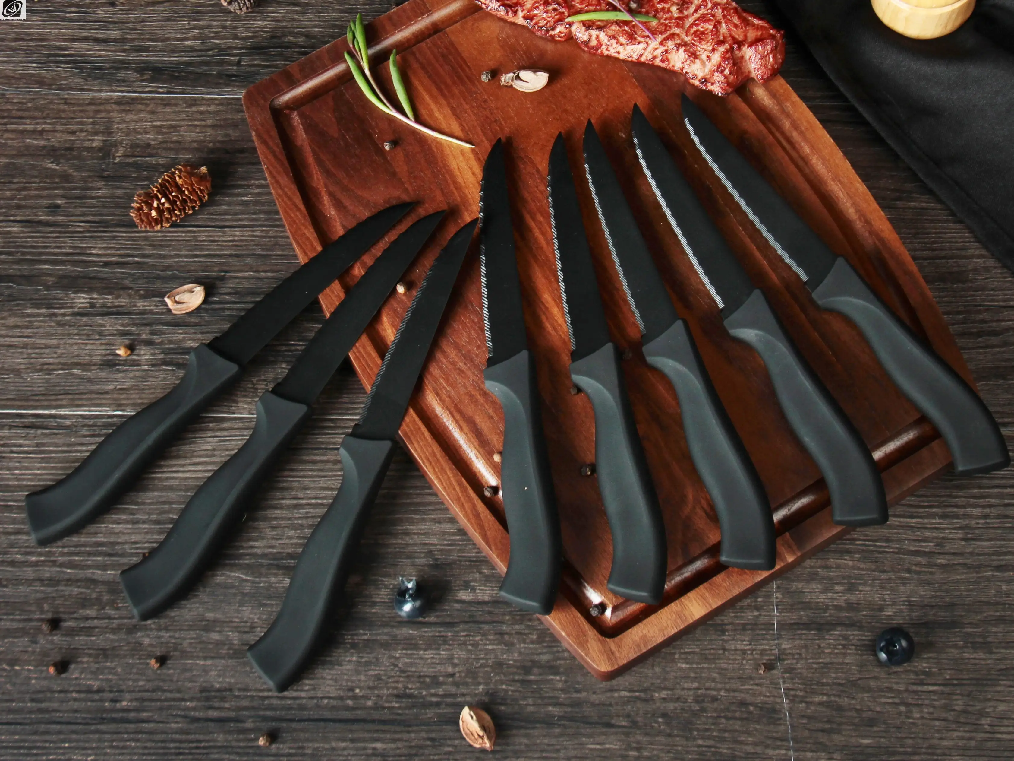 Table Knife Set 4/6/8Pcs Black Matte Comfort Handle Paring Knives German  Stainless Steel Serrated Non Stick Steak Knives Set