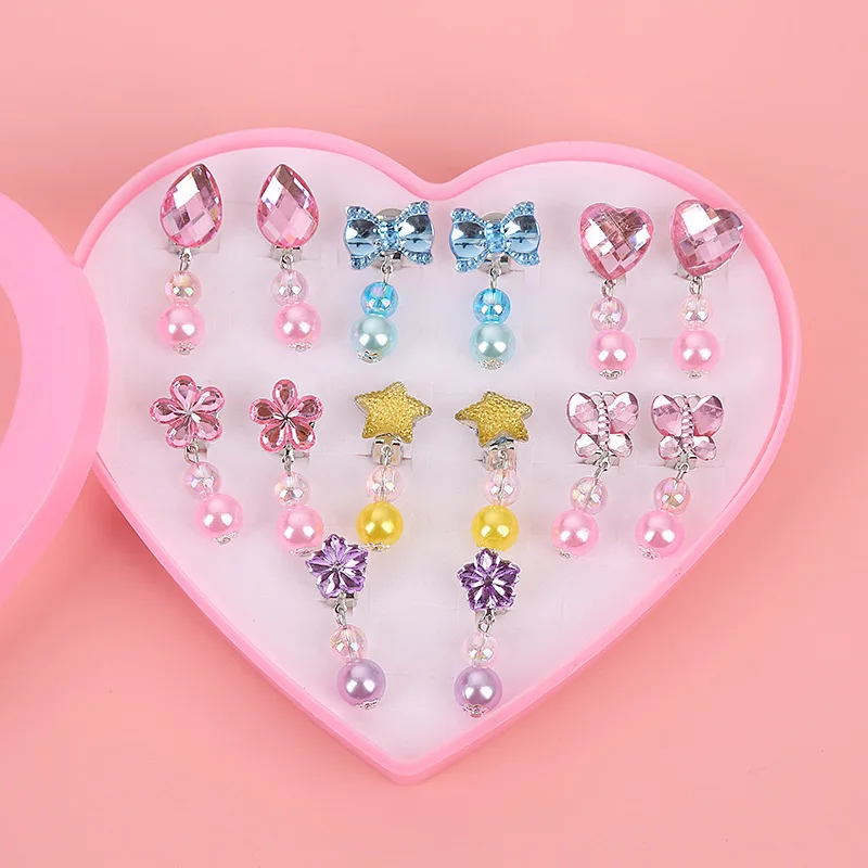 Korean Style Cartoon Heart/Flower Lovely Baby Ear Clips Set Girls Rings Star Bow Ear Clips Kids Clip Earrings Gifts for Girls Ear Clip Earrings Clip Earrings Ear Clip Ear Accessories