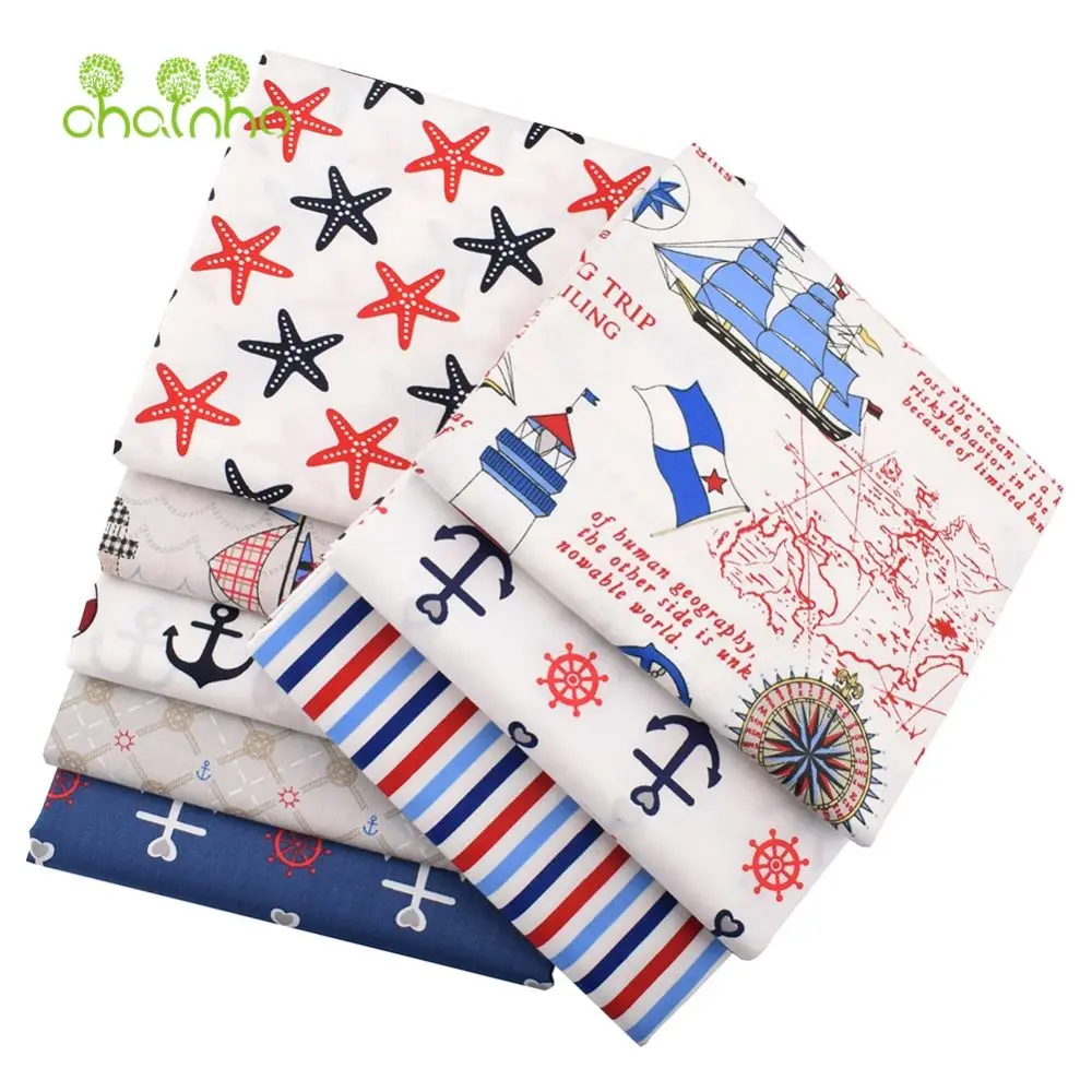 Chainho,Printed Twill Weave Cotton Fabric,Patchwork Cloth,DIY Sewing Quilting Material,Handmade Textile,Big Size,CC151-155