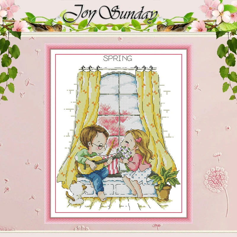 Four Seasons Window Patterns Counted Cross Stitch Set DIY 11CT 14CT 16CT Stamped DMC Cross-stitch Kit Embroidery Needlework