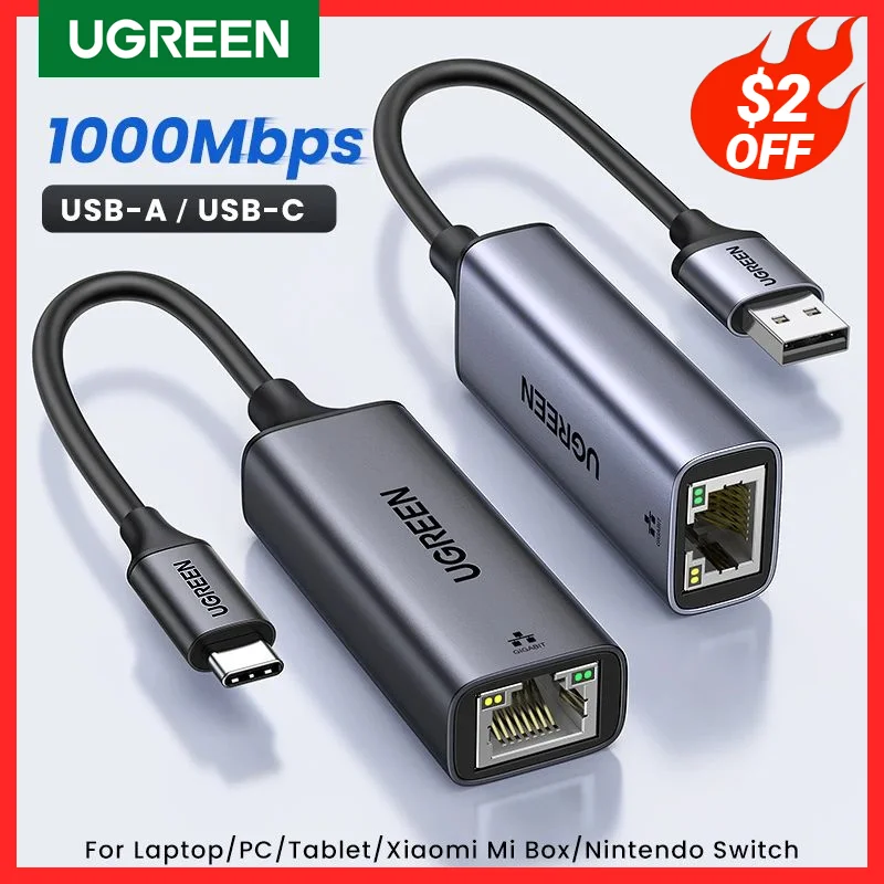 Фото USB Ethernet адаптер UGREEN, USB 3,0 сетевая карта к USB RJ45 Lan для ПК Windows 10 Xiaomi Mi Box 3/S Nintendo Switch Ethernet USB №1