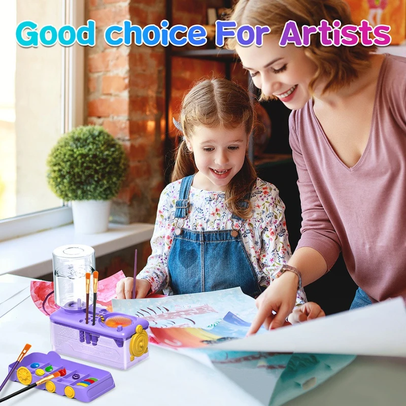 Cartoon-Style Paint Brush Rinse Holder Water-Circulating Hair Brush Cleaner for Art Watercolor Painting Supplies