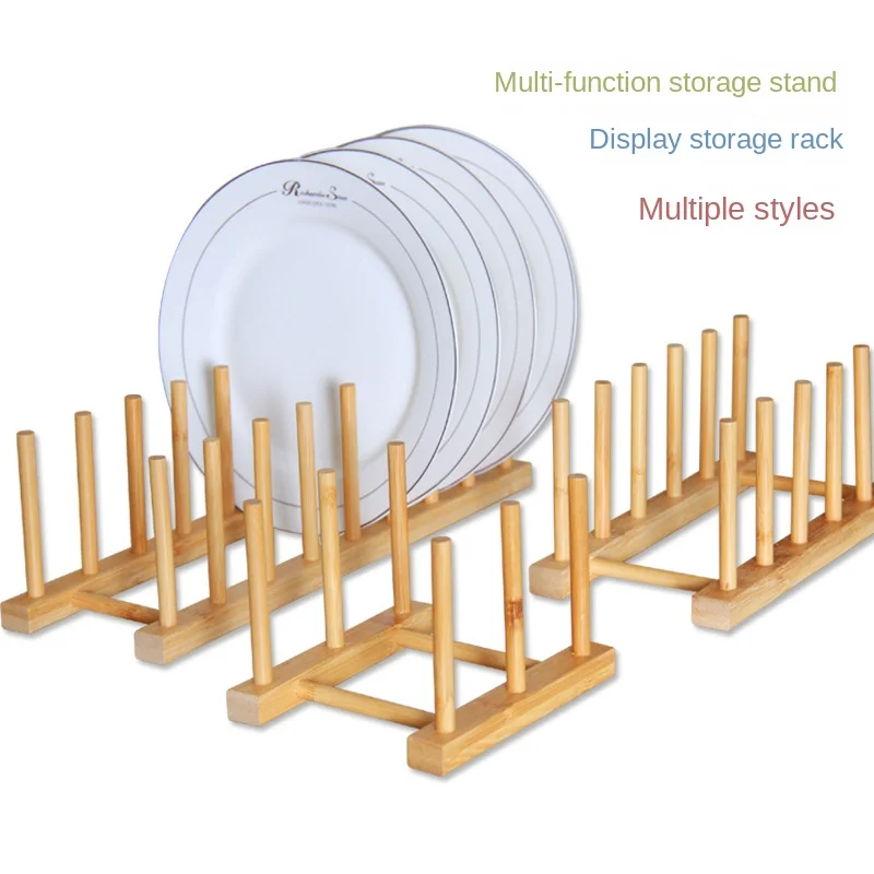 Multifunctional Plate Storage Rack, Household Kitchen Bamboo and Wood Display Rack 2