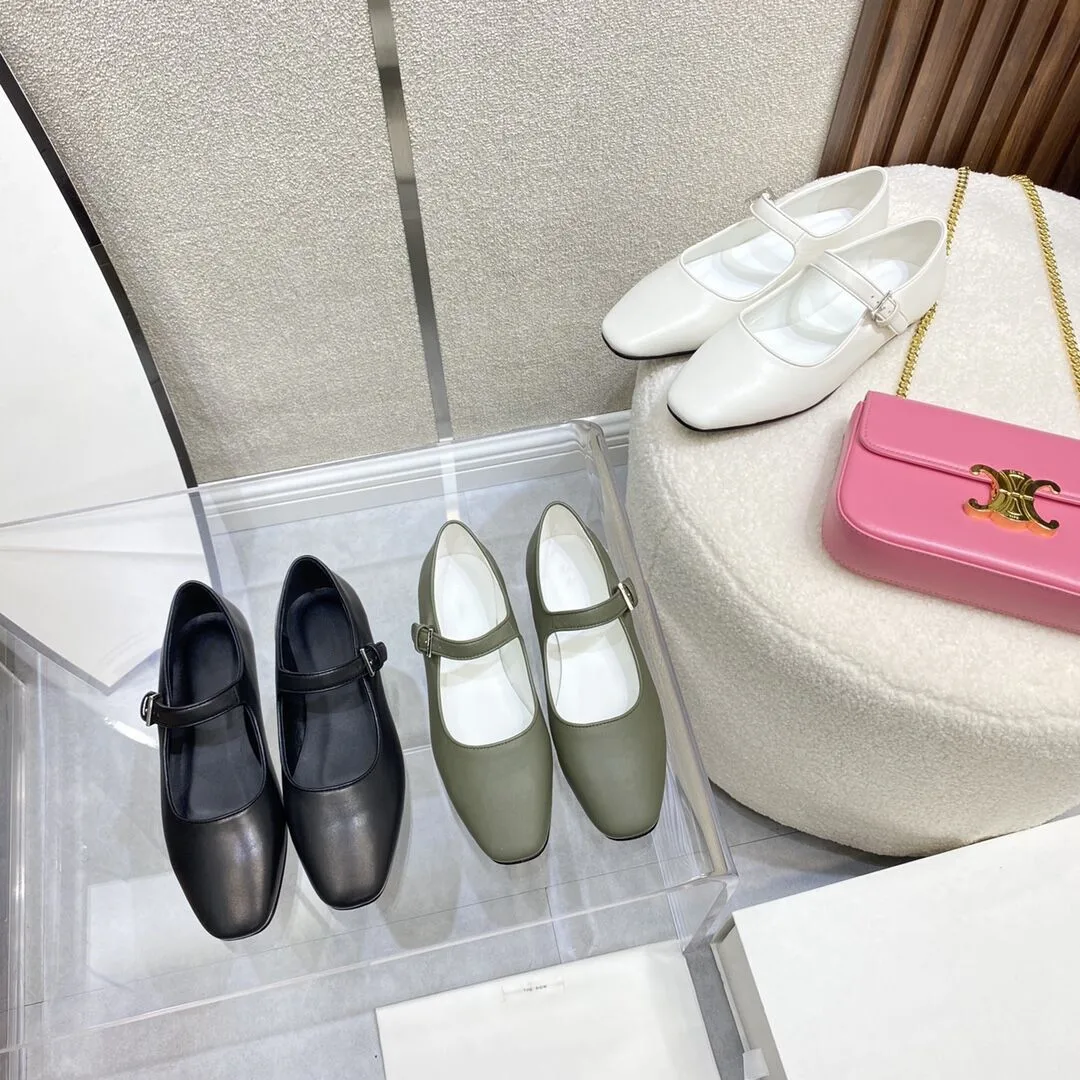 

New style square head retro Mary Jane single shoes women's flat sheepskin shallow mouth one-sided belt small leather shoes