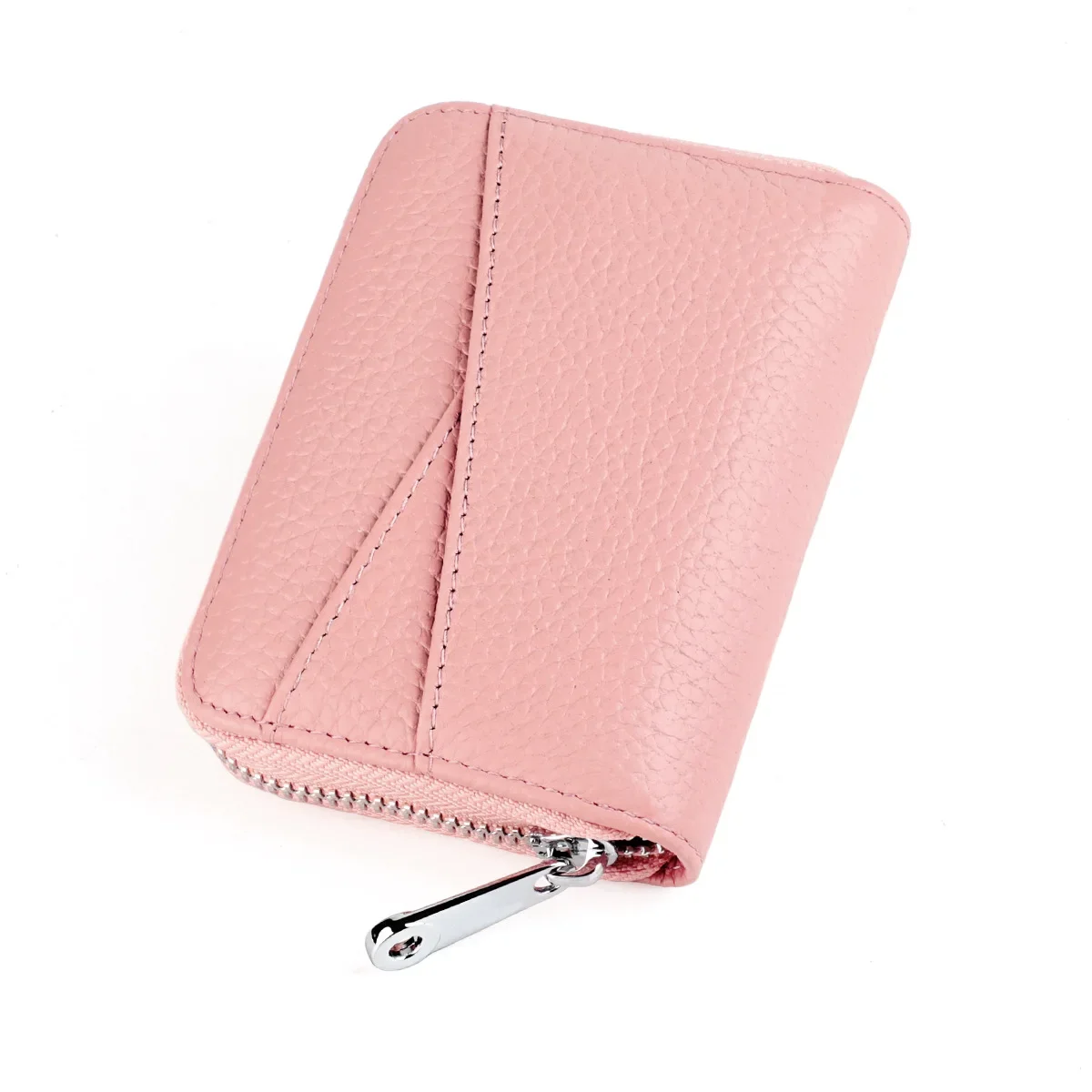 Women's RFID Blocking Credit Card Wallet Minimalist Genuine Leather Zippered Small Coin Purse Front Pocket Card Holder for Women