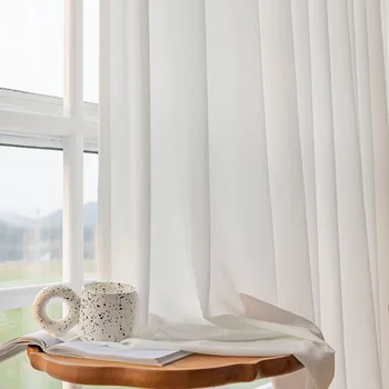 Tende trasparenti spesse e dense in morbido tulle di seta come bianco crema per soggiorno, camera da letto, finestre, tende da cucina pieghevoli 1