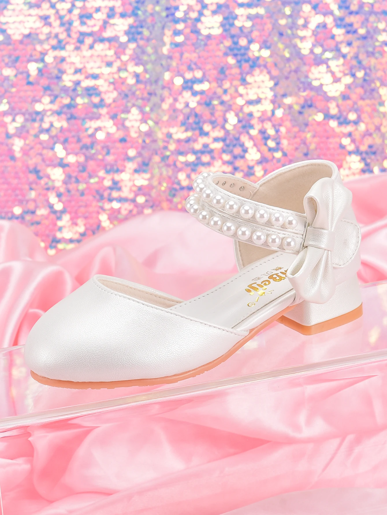 Girls' princess shoes, white high heels, paired with formal dress performances, wedding bridesmaid shoes, children's Christmas s