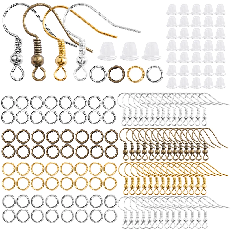 300Pcs Earrings Set Hypoallergenic Earring Hooks Jump Rings Clear Rubber  Earring Backs For Jewelry Making Findings Accessories