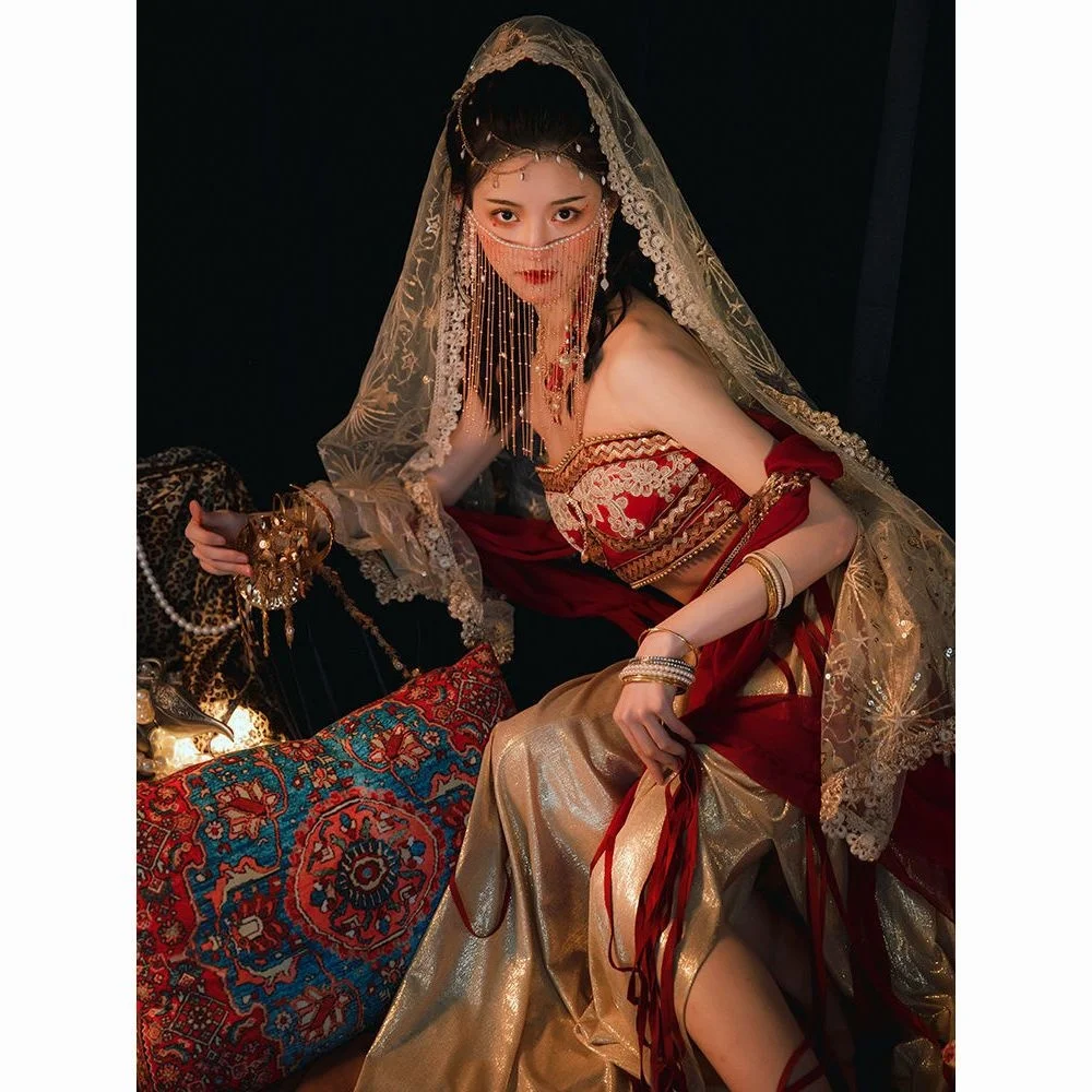 

Sexy Hanfu Female Exotic Dunhuang Style Dance Feitian Ancient Style Flowing Chinese Wind Slit Skirt Performance Costume Desert