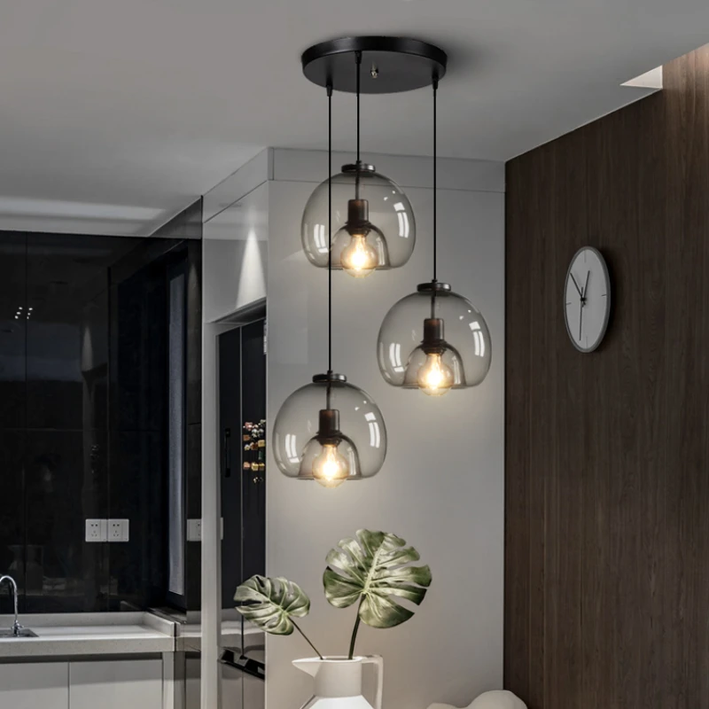 

Glass Led Ceiling Chandelier E27 Black Pendant Lamp For Living Room Dining Table Kitchen Bedroom Modern Gray Art Hanging Light