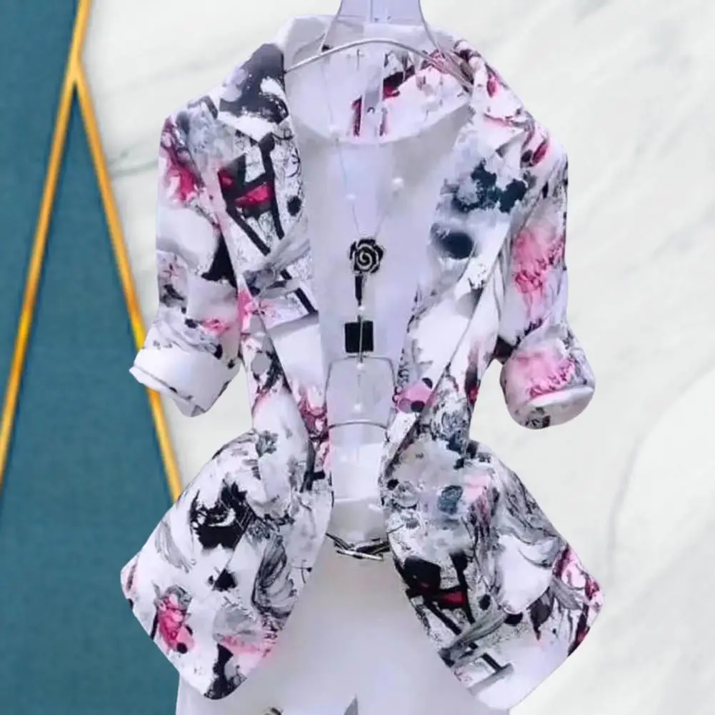 

Fashion Thin Jacket Regular Length Women Blazer Long Sleeves Flower Pattern Office Lady Suit Jacket Lightweight
