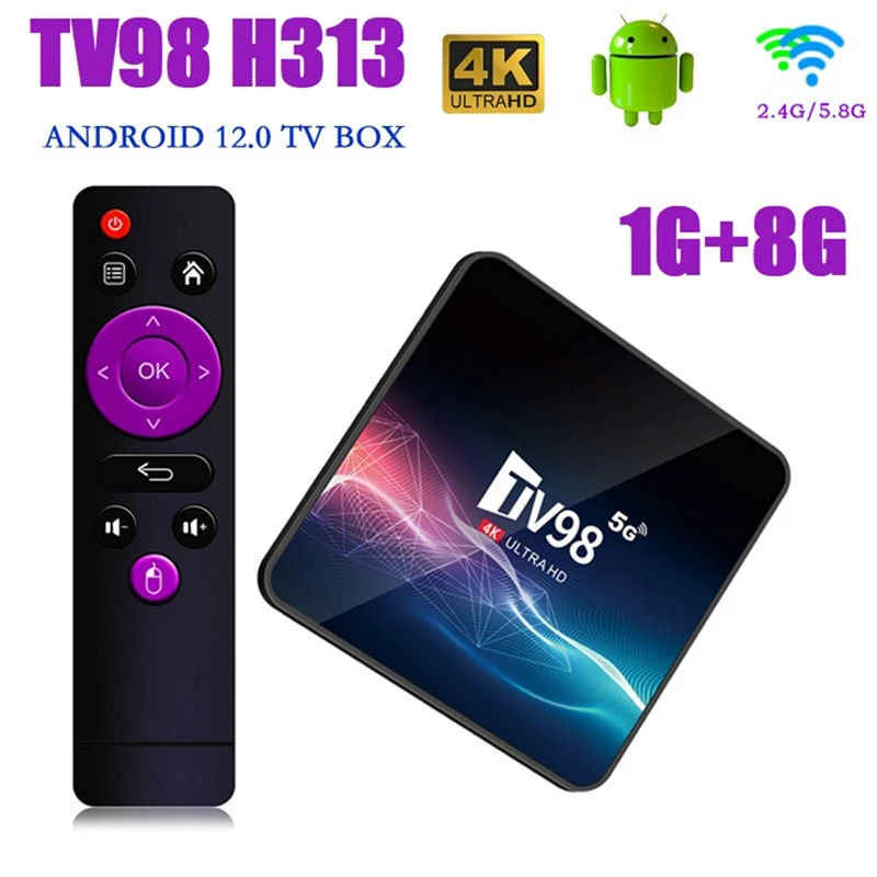 

ТВ-приставка TV98 1G + 8G 2,4G & 5G Wifi Allwinner H313 4K x 2k Android 12 телеприставка TV98 медиаплеер