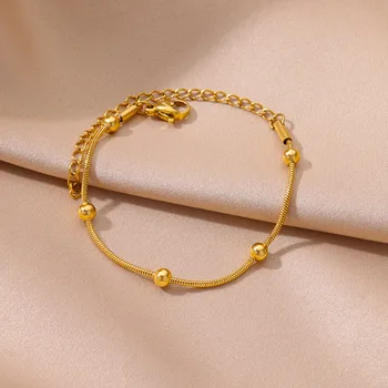 Gold Beaded Snake Chain Bracelet for Women Stainless Steel Geometric Luxury Wedding Jewelry Gift