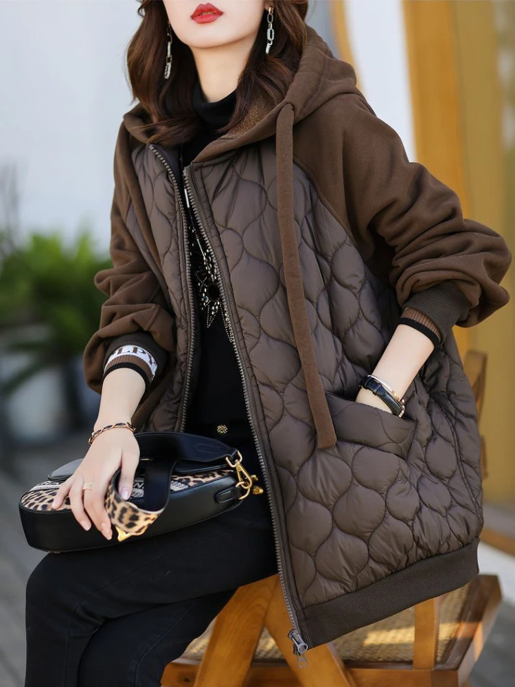 New Winter Women's Coat Hooded Vintage Warm Cotton Padded Jacket Korean Clothing Oversized Jackets Quilted Coats Female Outwear