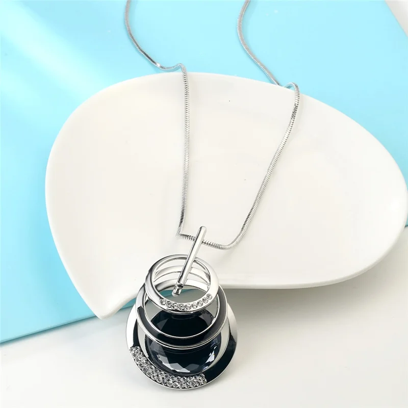 Vintage Geometrische Lange Halsketten & Anhänger Für Frauen Mode Kristall Halskette Weibliche Boho Silber Farbe Schmuck Bijoux 2022 – Detail 9