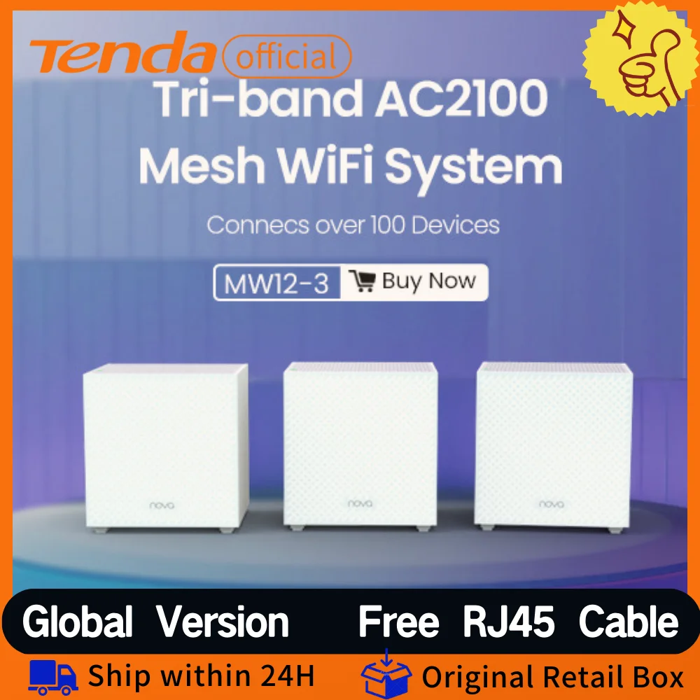 Tenda Wifi Mesh Router Ac2100 2.4Ghz 5Ghz Tri-Band Ripetitore Wireless Mw12 2100Mbps Rete A Lungo Raggio Extender Mesh Router Wifi