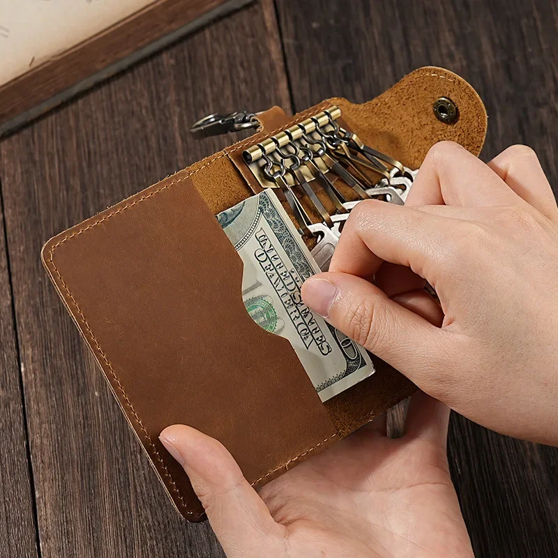 Luxury Leather Key Holder with Card Slot and Integrated Lock Storage