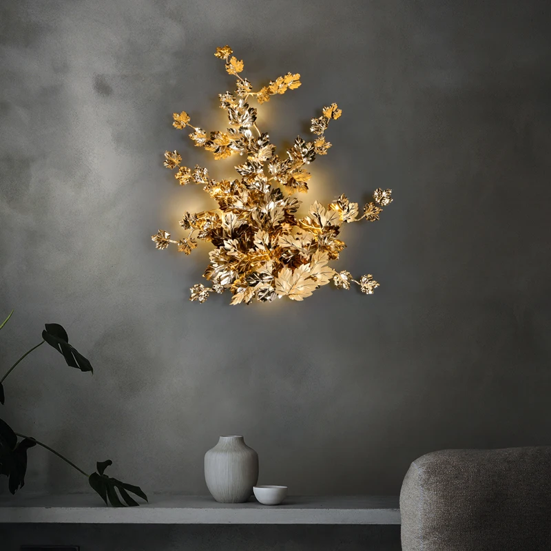 Creative Art Leaf Wall Lamp Gold Indoor Decoration Lighting Fixture