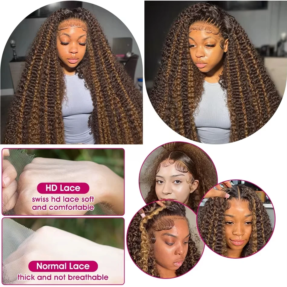 40 Inch Highlight Wig Human Hair 13X6 Hd Lace Frontal Wigs 200 Density Deep Wave Lace Front Wigs Curly Human Hair Wig For Women 4