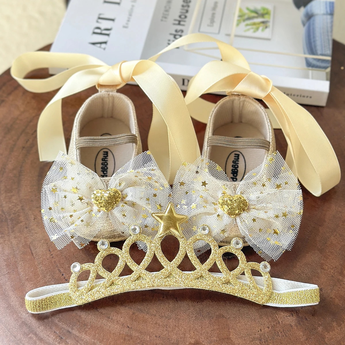 2pcs/Set Newborn Baby Shoes Baby Boy Girl Shoes Girl Classic Bowknot Rubber Sole Anti-slip PU Dress Shoes First Walker Toddler C 3