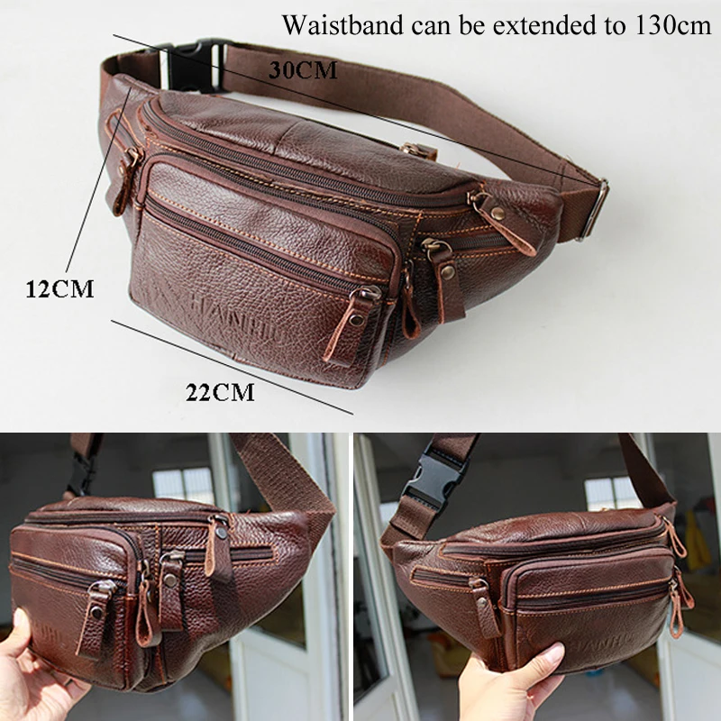 Riñonera grande de cuero genuino para hombre, bolso Retro de negocios,  monedero, bolso de viaje, cinturón de hombro, bolsa para teléfono -  AliExpress