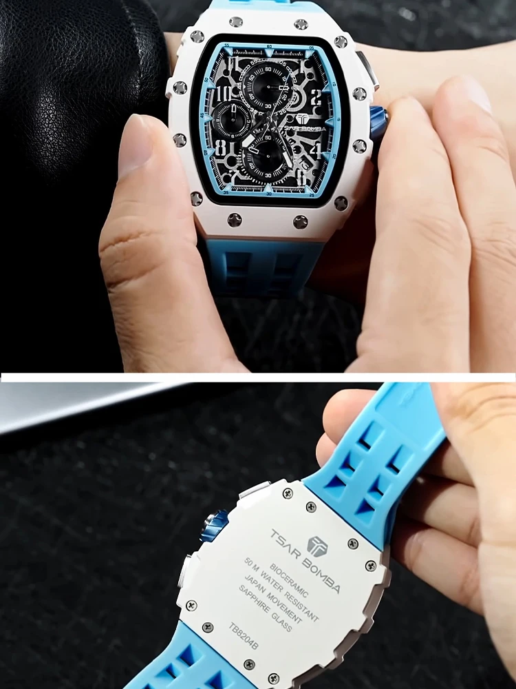 tsar bomba resin watch for men tonneau waterproof mens watches top brand luxury chronograph sport male white wristwatches TSAR BOMBA Resin Watch for Men Tonneau Waterproof Mens Watches Top Brand Luxury Chronograph Sport Male White Wristwatches 2