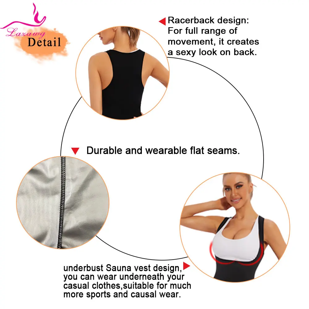 LAZAWG Sauna Vest for Women Sweating Tank Top Weight Loss Top Slimming Sleeveless Thin Fat Burner Sportwear Body Shaper Workout