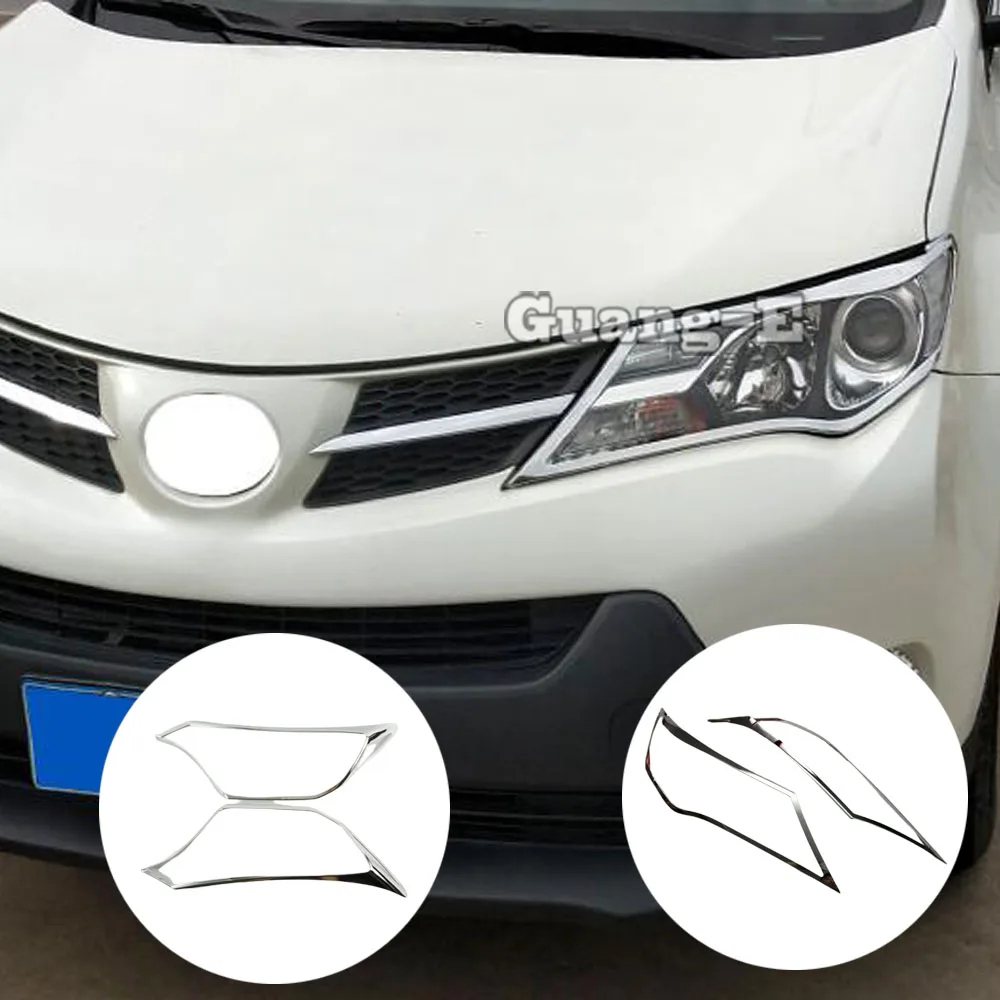 

Car Front Head Light Lamp Hood Molding Frame Stick ABS Chrome Cover Trim Eyebrow 2PCs For Toyota RAV4 2014 2015 2016 2017 2018