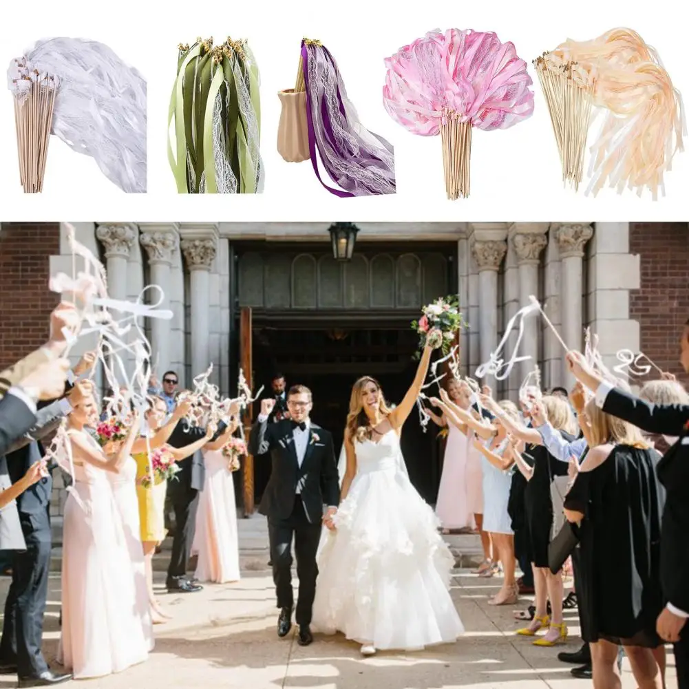 10Pcs 60cm Fairy Wands Ribbon Lace Fairy Stick With Bells Chromatic Silky Party Streamers For Wedding Birthday Party Fovors