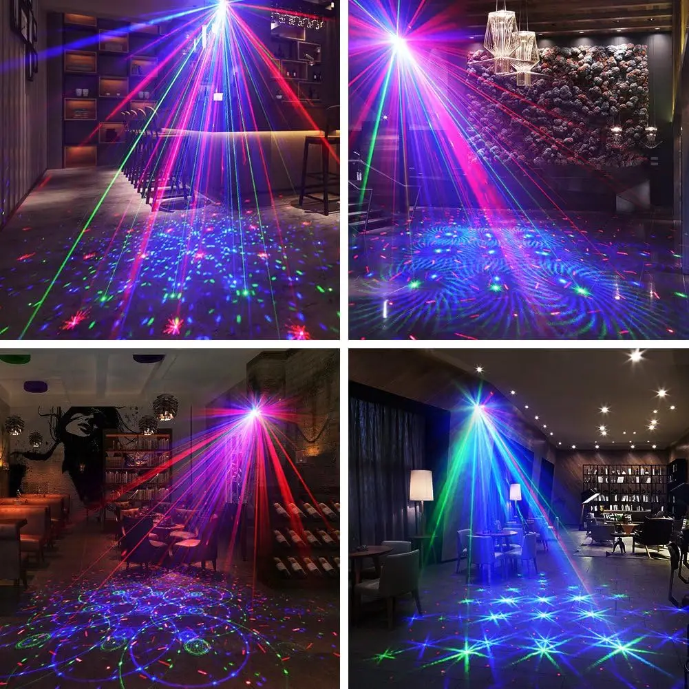 DJ 무대 파티 디스코 조명 레이저 프로젝터, 9LED, 레드, 그린, 블루 플래시 스트로브, 크리스마스 휴일 파티 장식 조명